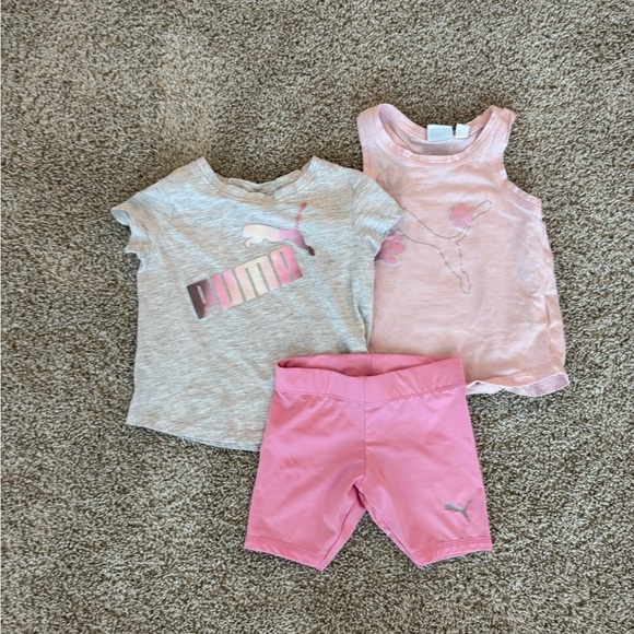 Toddler girl Puma 3-Piece Active Set tshirt, tank and short set pink size 2T - Picture 2 of 7